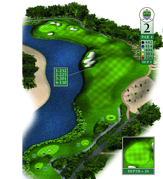 Mapa esquemático del hoyo 1 perteneciente al campo de 18 hoyos de La Romana Golf Club