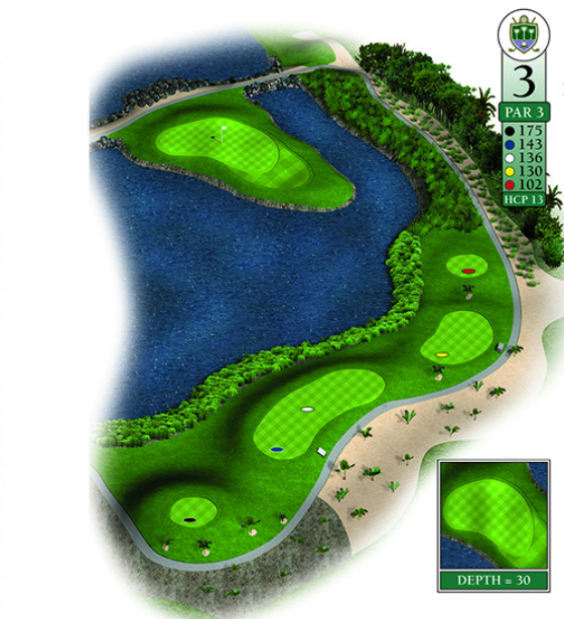 Mapa esquemático del hoyo 1 perteneciente al campo de 18 hoyos de La Romana Golf Club