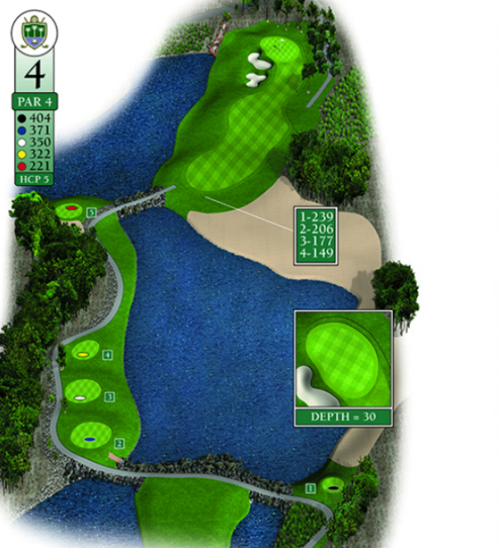 Mapa esquemático del hoyo 1 perteneciente al campo de 18 hoyos de La Romana Golf Club