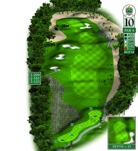 Mapa esquemático del hoyo 10 perteneciente al campo de 18 hoyos de La Romana Golf Club