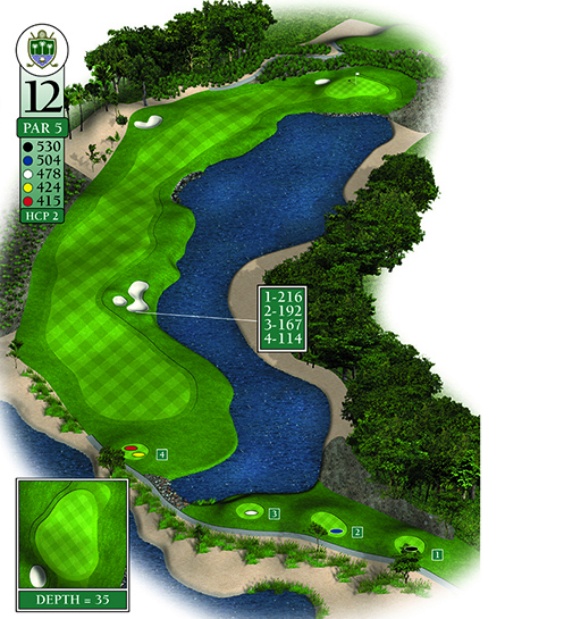 Mapa esquemático del hoyo 12 perteneciente al campo de 18 hoyos de La Romana Golf Club