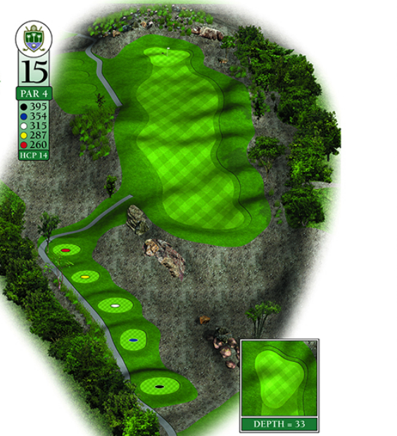 Mapa esquemático del hoyo 15 perteneciente al campo de 18 hoyos de La Romana Golf Club