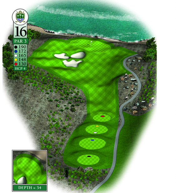 Mapa esquemático del hoyo 16 perteneciente al campo de 18 hoyos de La Romana Golf Club