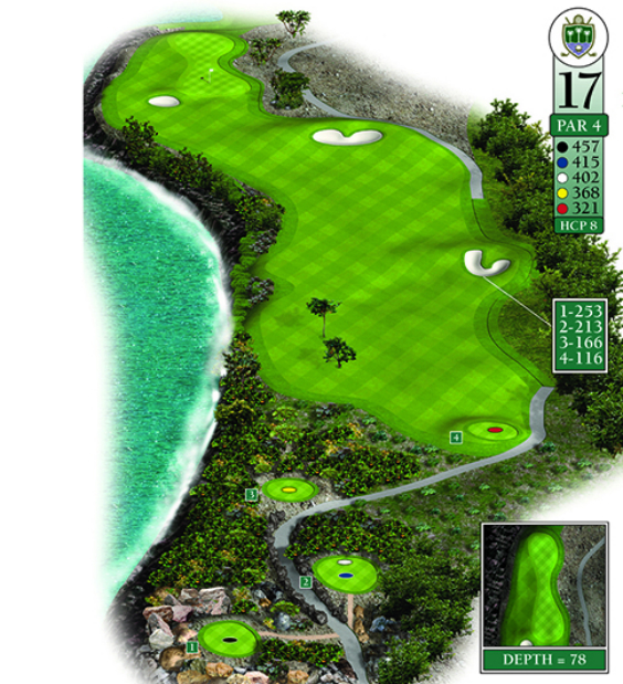 Mapa esquemático del hoyo 17 perteneciente al campo de 18 hoyos de La Romana Golf Club
